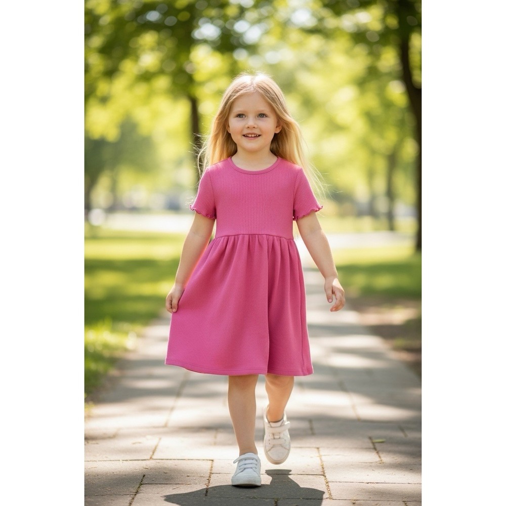 Cat & Jack Short Sleeve Ribbed Dress - Space Rose - 5T